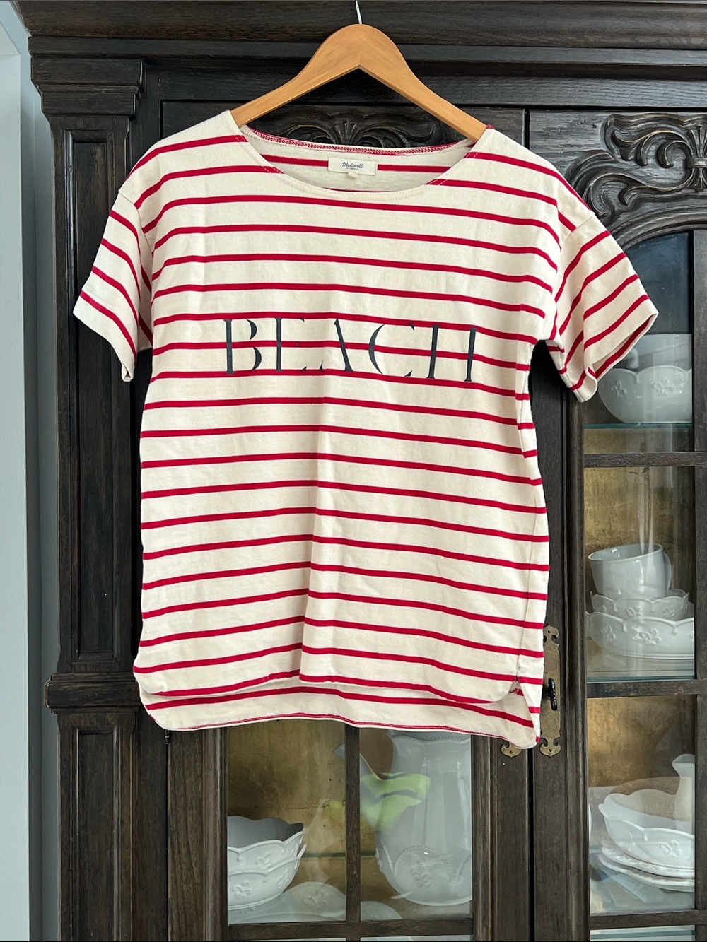 Madewell Cream & Red Striped 'BEACH' Graphic Tee